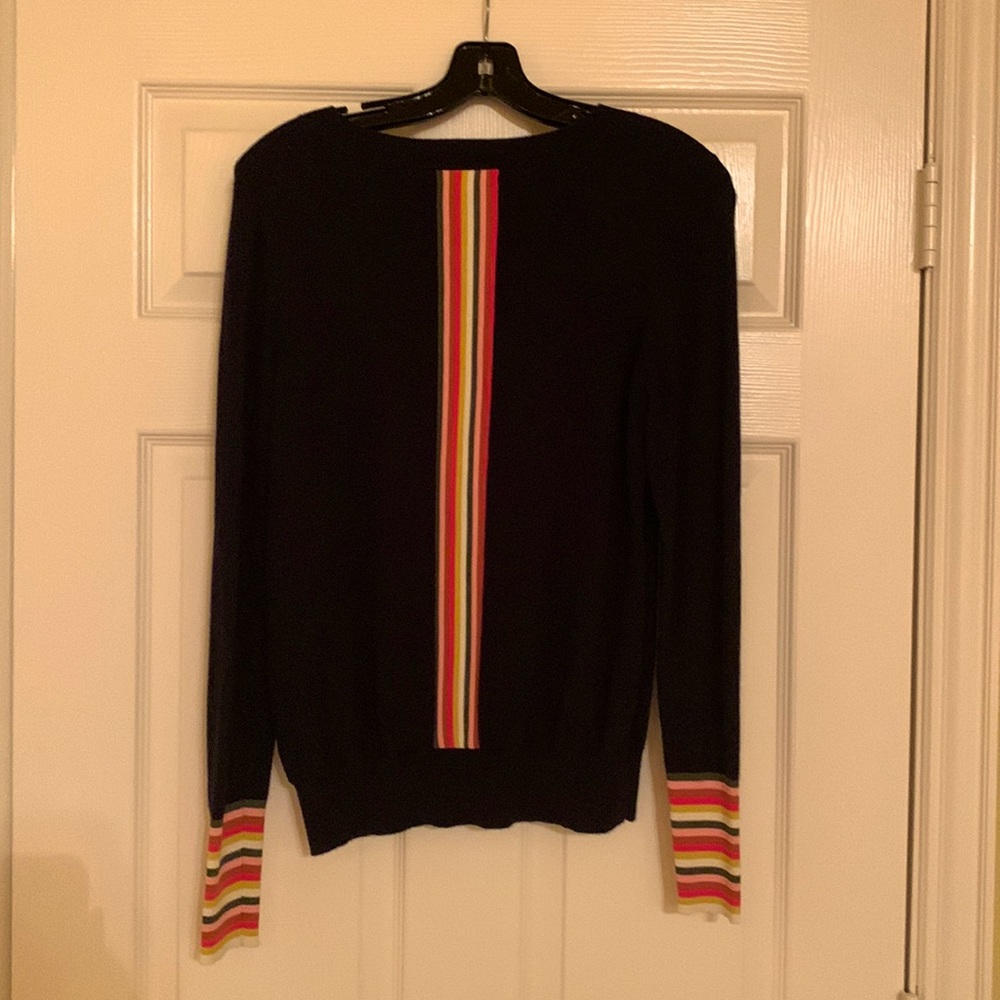 Boden Black Sweater with Rainbow Stripes
